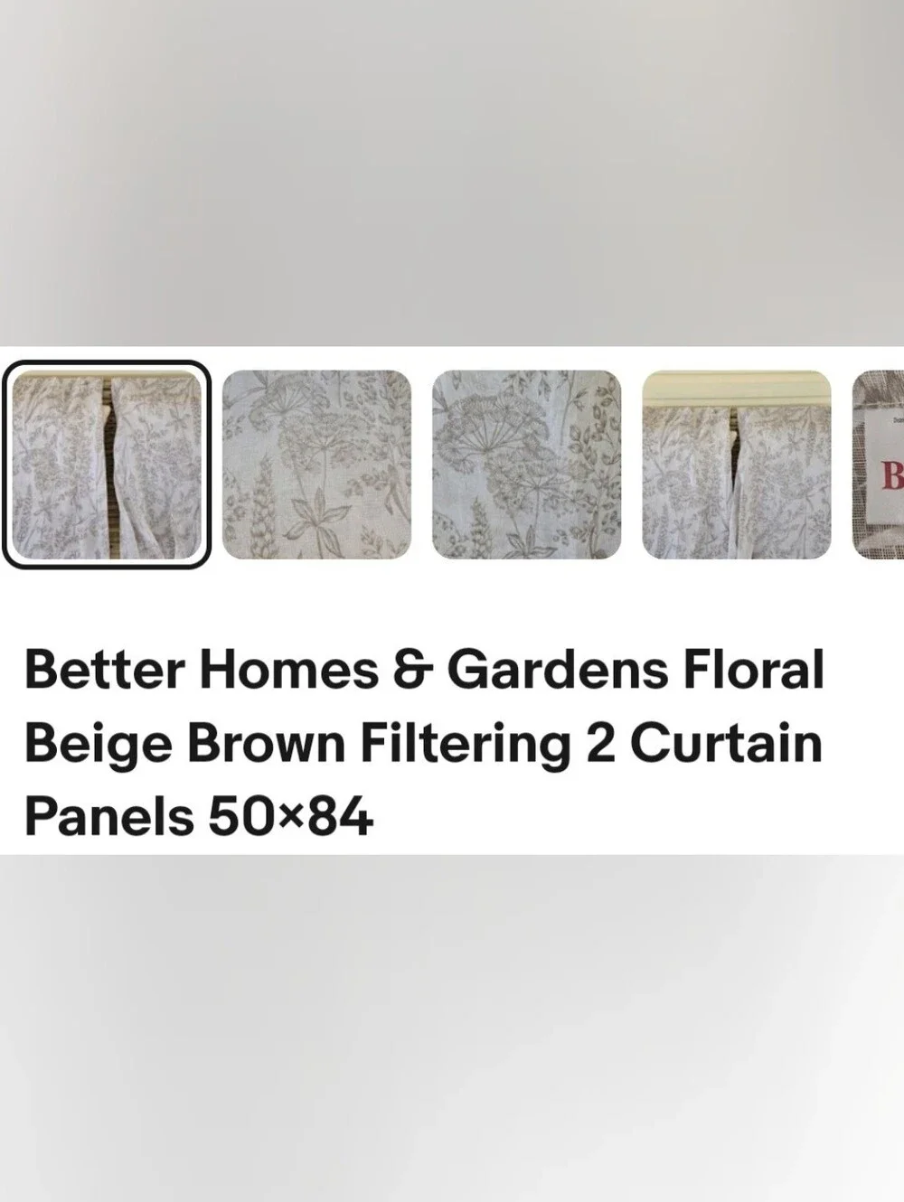Better Homes & Gardens Taupe Brown Floral Botanical Window Curtains 50×84